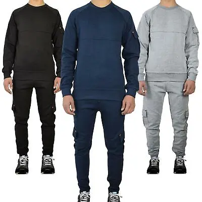 Adults Fashion Mens Plain Tracksuit Sweatpants Raglan Sleeves Top & Bottom Gym • £22.99