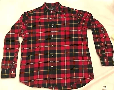 Polo Ralph Lauren Holiday Twill Red Plaid Shirt Nehru Collarless Size Large RARE • $12.88