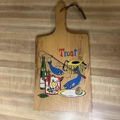 Vintage Trout Fishing Nevco Wood Cutting Board Yugoslavia Charcuterie Board • $25