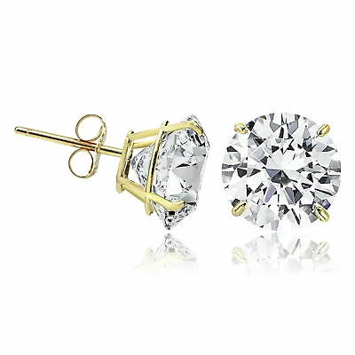 14K Solid Yellow Gold Round Solitaire Cubic Zirconia Push Back Ear Stud Earrings • $26.64