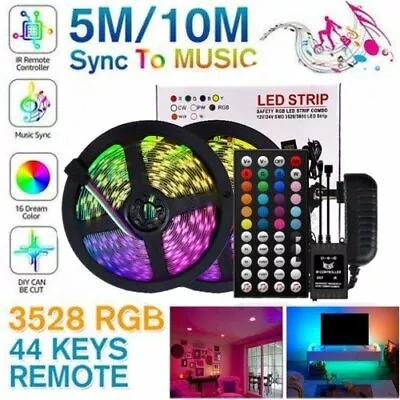 5M 10M RGB LED Strip Light 3528 SMD  Music Sync 44 Key Remote  AU Power Full SET • $31.99