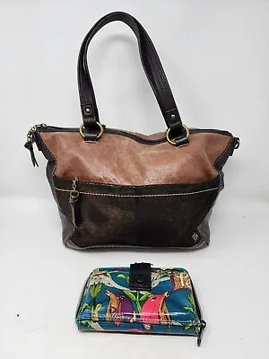 The Sak Metallic Brown Leather Suede Tote Purse & Sak Roots Wallet 2 Piece • $8