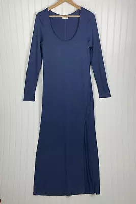 Aritizia Wilfred Free Kelli Maxi Dress L Blue Thigh High Slit Long Sleeve Knit • $38.95