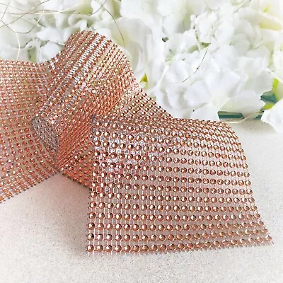 £2.99 • Buy Rose Gold Diamante Ribbon Diamond Mesh Cake Trim Wrap Bling Wedding Craft 24 Row