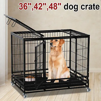 $149.99 • Buy 36  42  48  Heavy Duty Dog Crate Cage Strong Metal Large XL XXL Pet Kennel Black
