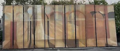 Set Of 11 Large & Unique MCM Hand-Painted Panels / Room Dividers  17’ Wide Total • $3200