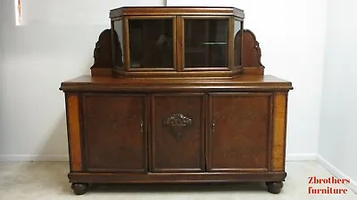 Antique Oak French Sideboard Hutch Cabinet Breakfront European Burl Wood • $985.50