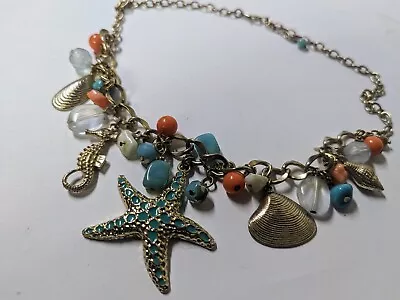 Women's Chunky Jewelry SEA Life Shells Seahorse Beads Goldtone Necklace  • $9.99