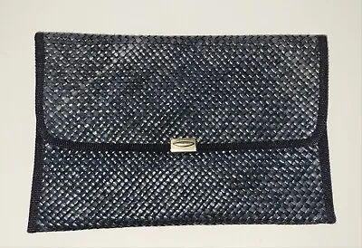 Vintage PALIZZIO ITALY Italian Clutch Purse Woven Navy Straw Spring Summer • $12