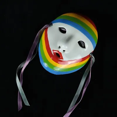 Signed Karen Stall Ceramic Decor Mardi Gras Rainbow Facemask Made In New Orleans • $12.50