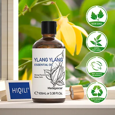 HIQILI Ylang Ylang Essential Oil 100% Pure Natural Diffuser Bath Massage Lotion • £10.99