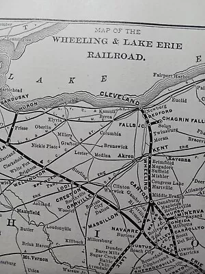 1901 Original Railroad Map WHEELING & LAKE ERIE Train Line Routes Station Towns • $9.85