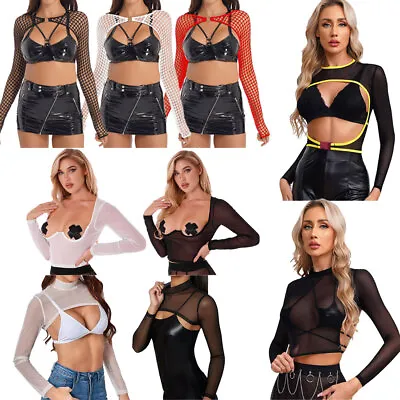 Women Ladies Cropped Mesh Bolero Shrug See-through Open Cardigan Top Clubwear • $13.18