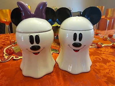 Mickey & Minnie Mouse Ghost Cookie Jar 11” Disney Halloween Canister Set NEW • $99.99