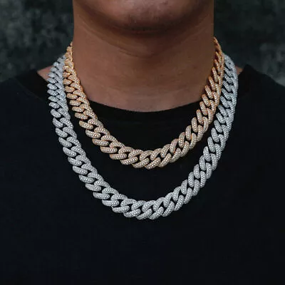 Men 13mm Hip Hop Iced Out Diamond Cut Thick Miami Cuban Link Chain Necklace • £7.99