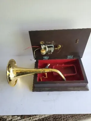 PARTS OR REPAIR! Vintage Wood Brass Gramophone Music Box Jewelry Box Plays  • $39.99