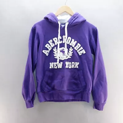 Abercrombie & Fitch Hoodie Small Purple Spell Out Pullover Sweatshirt Womens • £13.53