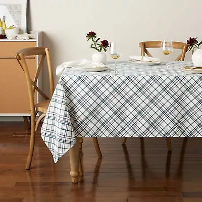 Plaid Printed Drill Weave Fabric Tablecloth 60 W X 84 L Rectangle Washable • $12.95