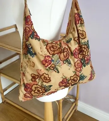 Vintage Y2k Beaded Boho Ditsy Floral Beige Shoulder Bag • £18