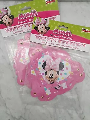 Disney Minnie Happy Birthday Banner 6.25 Feet New X 2 Packages Pink Polka Dots • $12.99