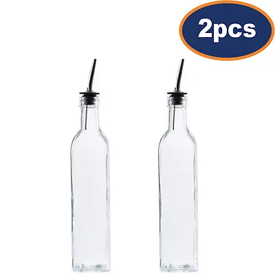 2Pcs 500ml Cooking Oil Bottle Glass Vinegar Dispenser Ravenhead Pourer Drizzler • £10.50
