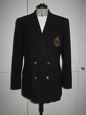 Womens RALPH LAUREN UK12 Wool Double Breasted Blazer Black Jacket Blazer VGC • £49.90