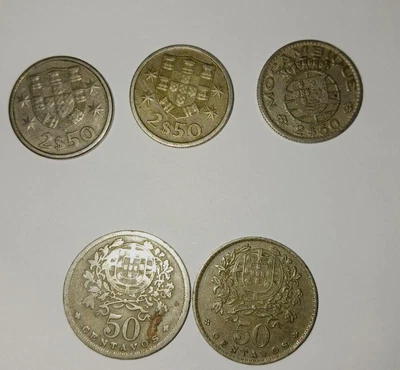 $7.41 • Buy Portuguese Coins (3) 2$50 & (2) 50centavos 