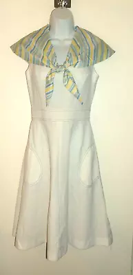 VTG* 1970's Jerell Of Texas White Sleeveless Dress With Attached Scarf Collar  9 • $21.74