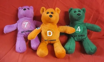Lot Of 3 MTA NYC Subway System Collectible Plush Bears 7 D & 4 Trains • $29.99