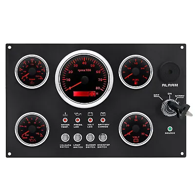 5 Gauge Set With Instrument Panel 0-8000 RPM 7 Colors LED For Marine Boat Yacht • $160.56