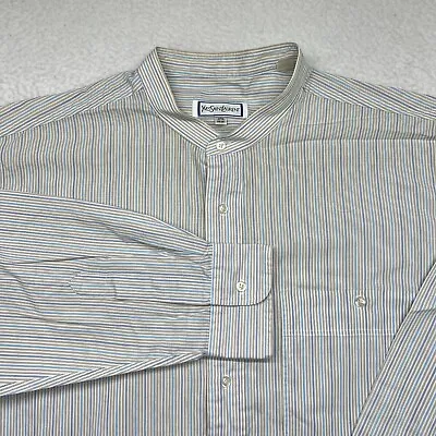 YVES SAINT LAURENT Shirt Mens 17.5 34-35 Stripe Long Sleeve Vintage Button Down • $17.80