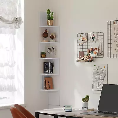 VASAGLE LBC20WT 5 Tier Floating Wall Corner Bookcase Shelf - White • £14.99