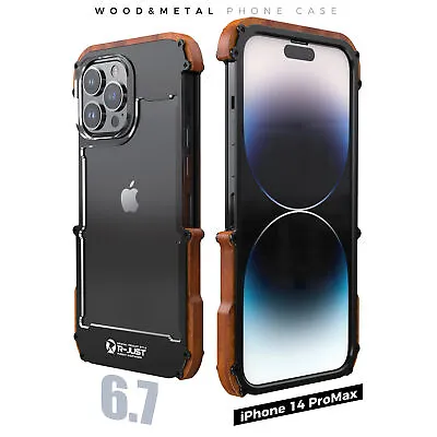 Aluminum Metal Wood Bumper Case For IPhone 14 Pro Max 13 12 11 XR Armor Cover • $20.25