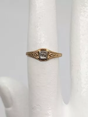 Antique 1920s Signed W Old Mine Cut Diamond 10k Yellow Gold Ring Band MINTY • $125