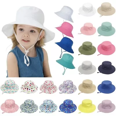 Kids Baby Sun Hat Summer Cotton Bucket Hats Boy Girl Toddler Unisex Beach Cap • £6.29