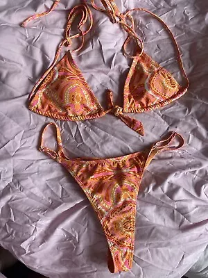 Orange Paisley Boho Beach Bikini Size 8  • £15.99