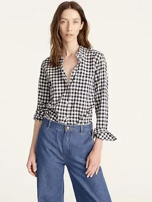 J. Crew Women 10Button Up Shirt Classic Fit Boy Crinkle Gingham Navy White Check • $28.04
