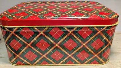 Vintage Coastal Grandpa Red Yellow Gingham Plaid Metal Tin Storage Bread Box  • $49.98