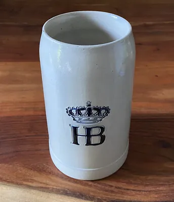 Hofbrauhaus Hb Crown Beer Stein Cold War Era Marked 1l West Germany Grey & Blue • £28.88