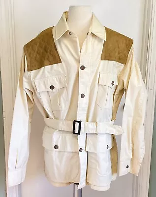 Vtg Browning Sz XL 48 Shooting Jacket Canvas Leather Trim Hunting Button USA 70s • $39.99