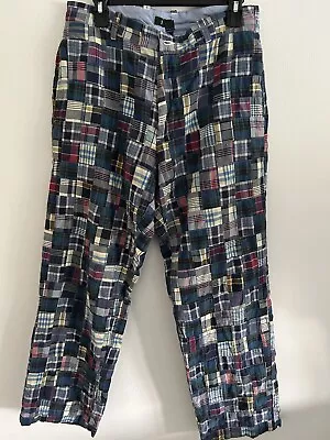 J Crew Size 33x 30 Madras Patchwork Pants Multicolor Plaid Cotton EUC • $31.50