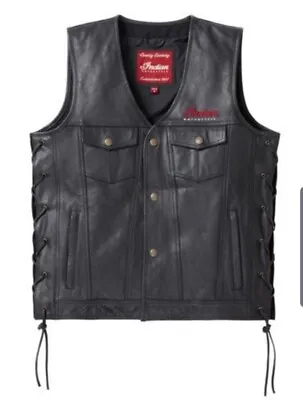 Indian Motorcycle Mens Black Buffalo Leather Lace-Up Western Vest XS-5XL • $145.20