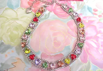 Betsey Johnson Multi-color Garland Hearts Crystal Gemstone  Bib Choker  Nwt • $21.95