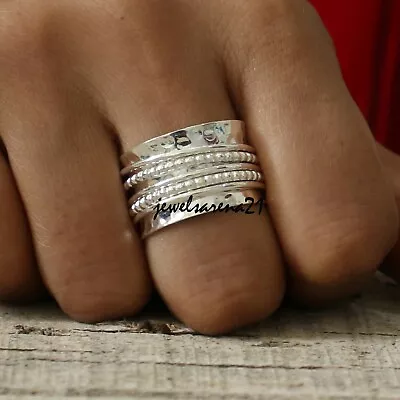 £8.36 • Buy Spinner Ring 925 Sterling Silver Ring Spin Meditation Ring  Anxiety Ring BFC72