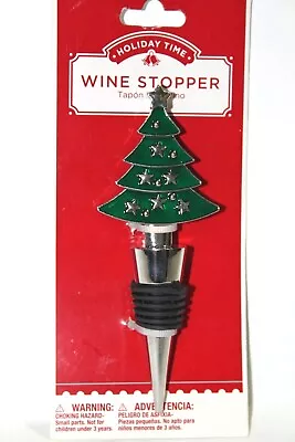 Holiday Time Wine Bottle Stopper Top Christmas Tree Green Bar Kitchen Stars • £7.71