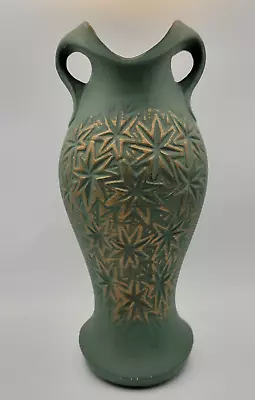 1968 McCoy Clemens Pottery Starburt Handle Vase Avocado Green Mid Cent Mod • $40