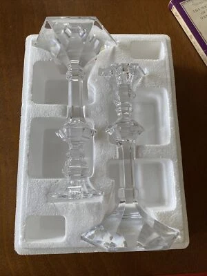 $30 • Buy Vintage Pair Val St. Lambert Candlesticks Elysee Crystal  Watermark