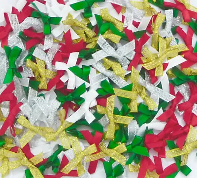 25 Christmas Ribbon Mini Bows 7mm 5 X 5 Colours Crafting / Card Making UK Seller • £2.39