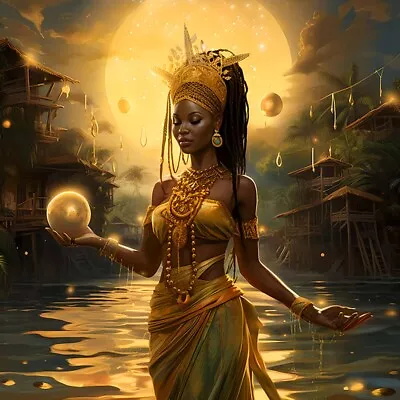African Orisha Oshun Blessing The Water Canvas Print (Yoruba Oxun) Magic Voodoo • $195