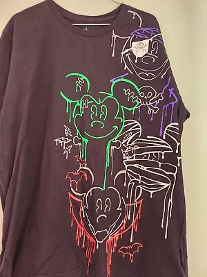 Disney Mickey Halloween Sz XL Graffiti T-Shirt Dracula Frankenstein Mummy Pirate • $17.55